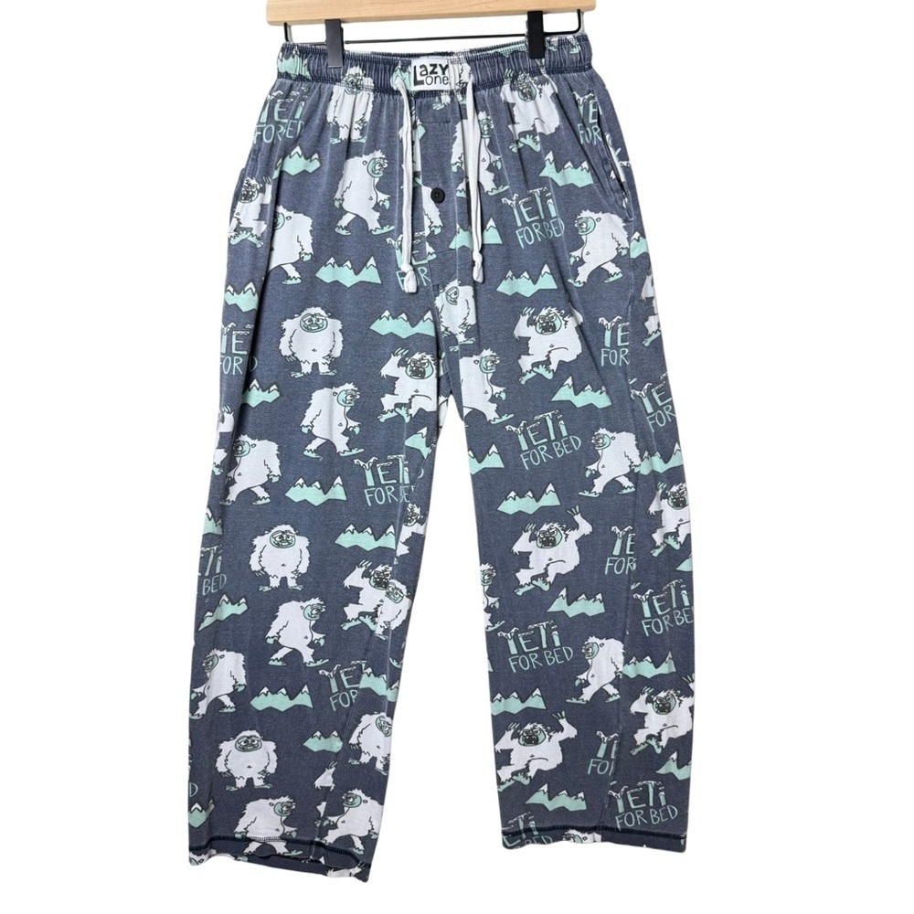 Lazy One Men's Yeti for Bed Blue Graphic Print 100% Cotton Pajama Pants size S